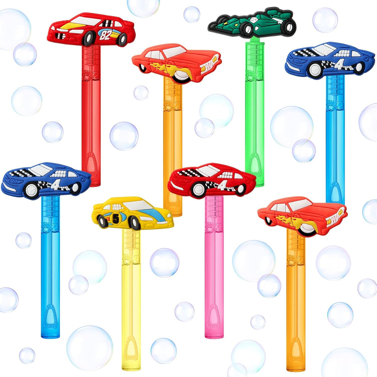 AMFZON 24Pcs Race Car Party Favors Bubble Wands for Kids, Racecar Wheels Mini Bubbles Wand Toys