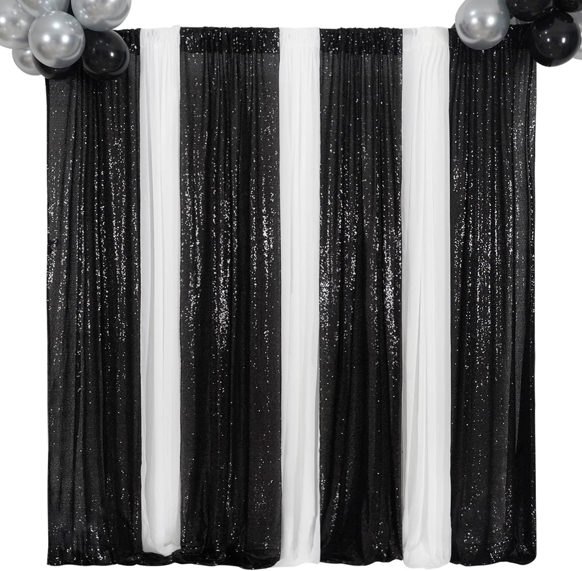 Poise3EHome 2ft x 8ft Black Sequin Photography Backdrop Curtains 2 Panels for Party Decoration