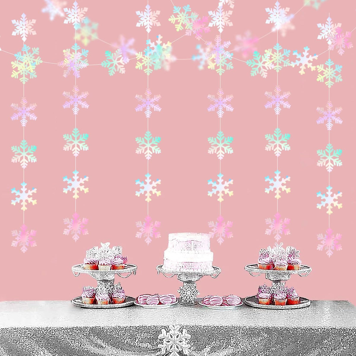 Iridescent-Holographic Snowflake-Snow Christmas Party-Decorations Garland - 6pcs Winter Girl Frozen