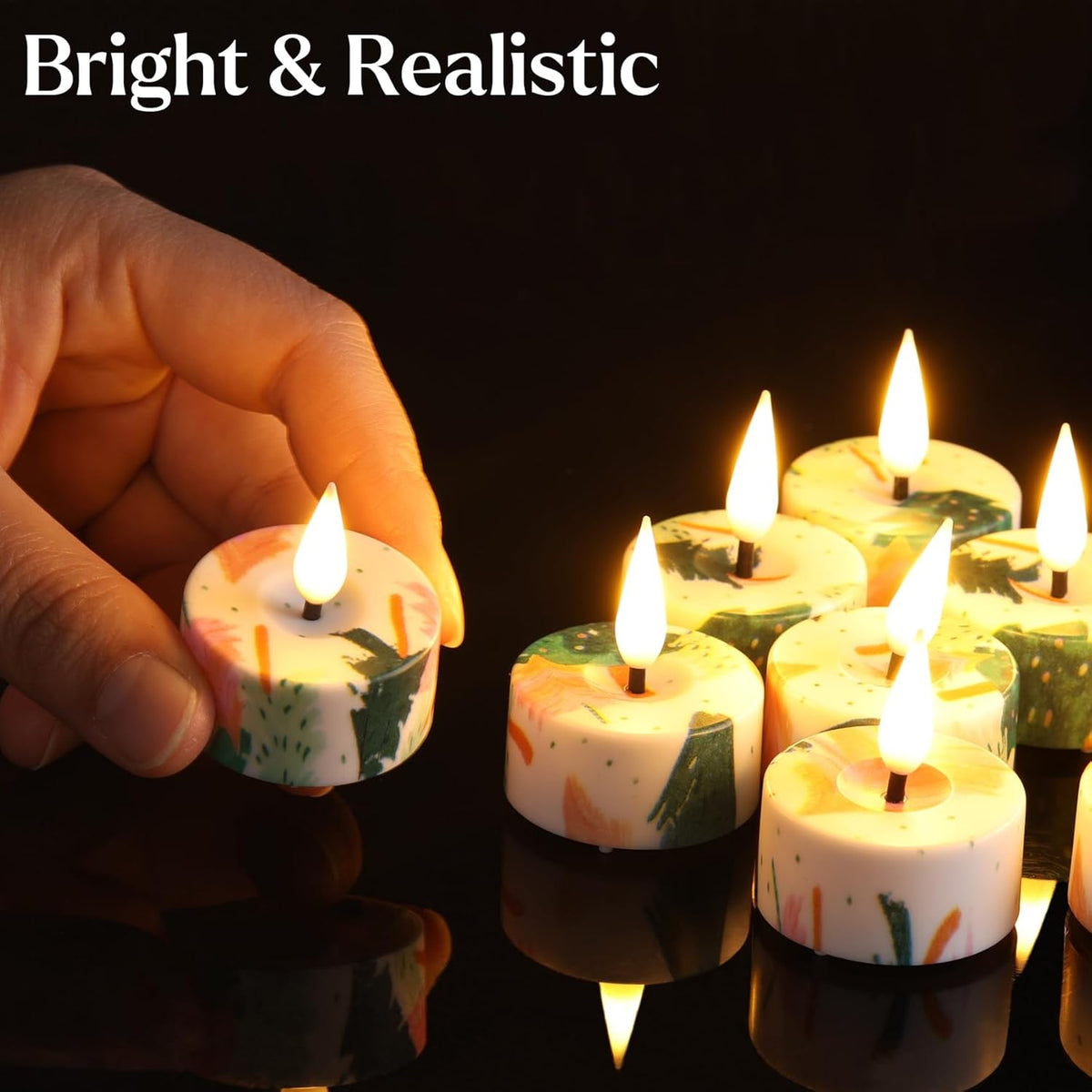 Eywamage Christmas Tree Flameless Tealights with Remote, Flickering Battery Operated LED Tea Votive