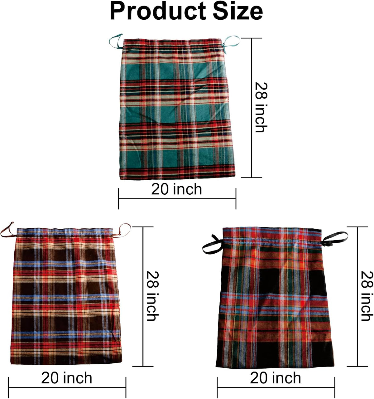 Meseey Large Christmas Gift Bags with Drawstrings Red Green Buffalo Plaid Reusable Sacks Bags Brown