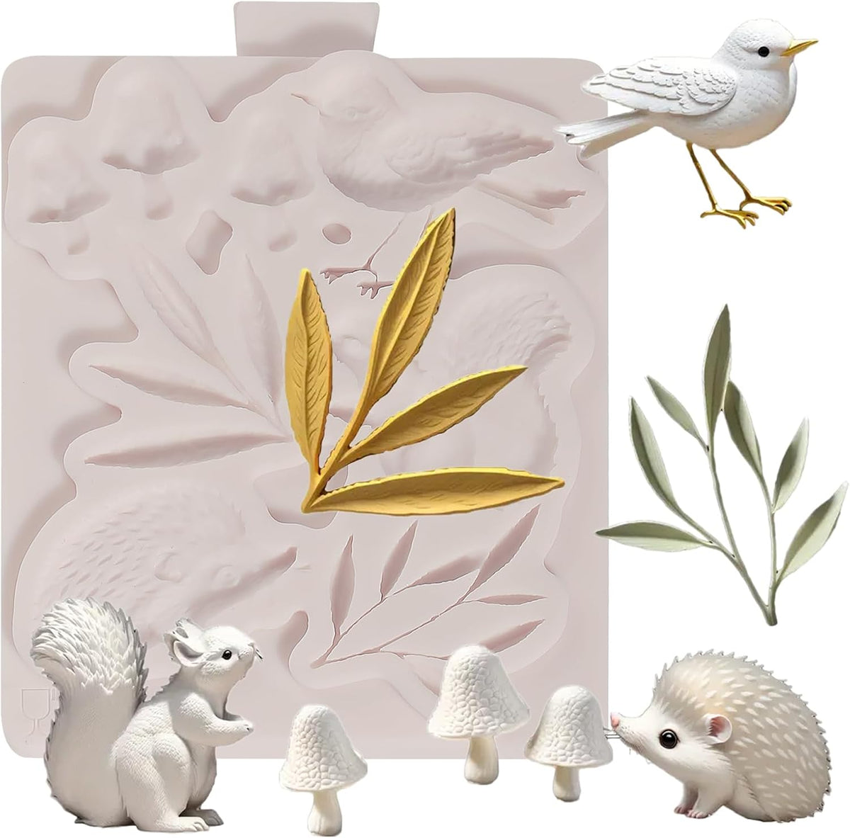1Pcs Cute Hedgehog Squirrel Silicone Mold, Mushroom Leaf Chocolate Fondant Mold for Cake