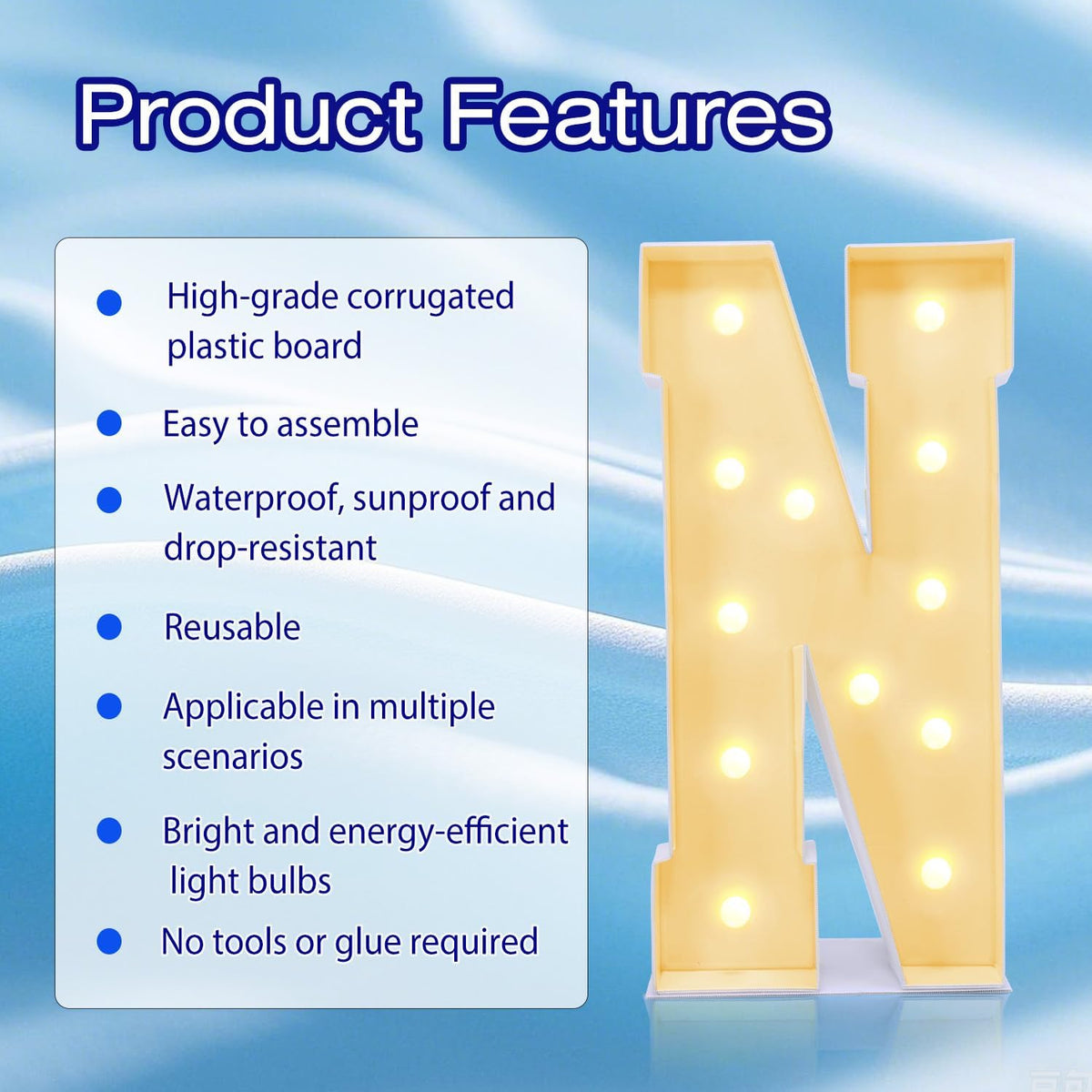 4FT Marquee Plastic Letters N - Light up Letters N Are Made from Corrugated Plastic Board - Quick