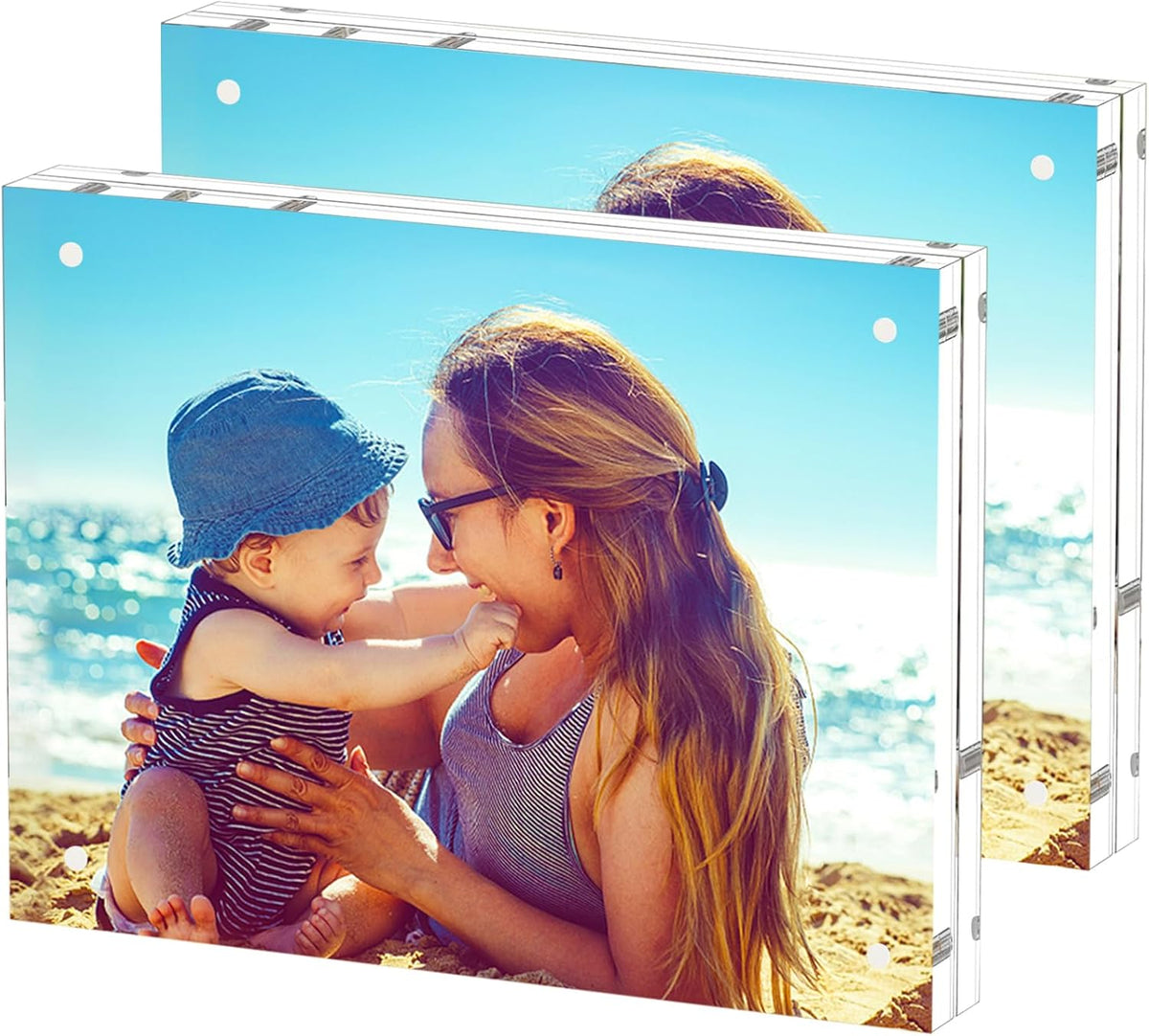 HELPLEX Acrylic Frames, 2 Pack 8.5x11, 24mm Thicker Frameless Clear Frame, Double Sided Magnetic