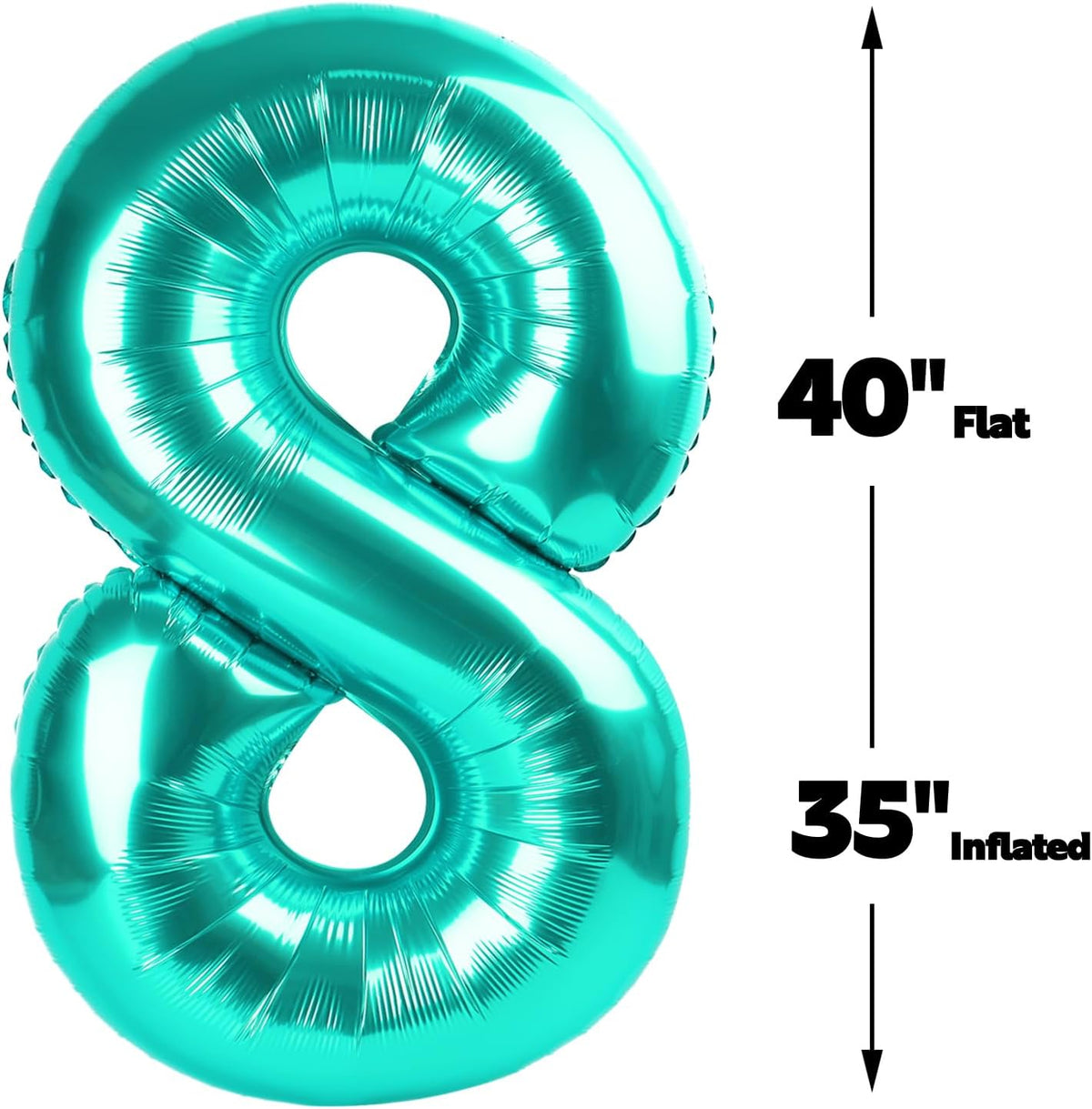 Helium Foil Teal Blue Number 8 Balloon 40 Inch, Mylar Eight Numbers 8 18 28 38 48 58 80 88 Birthday