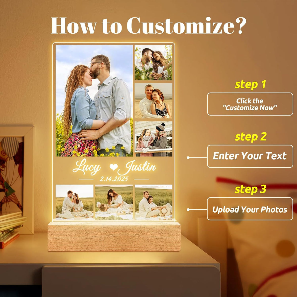 Personalized Anniversary Birthday Gifts for Women and Men, Custom Picture Frames with Photos