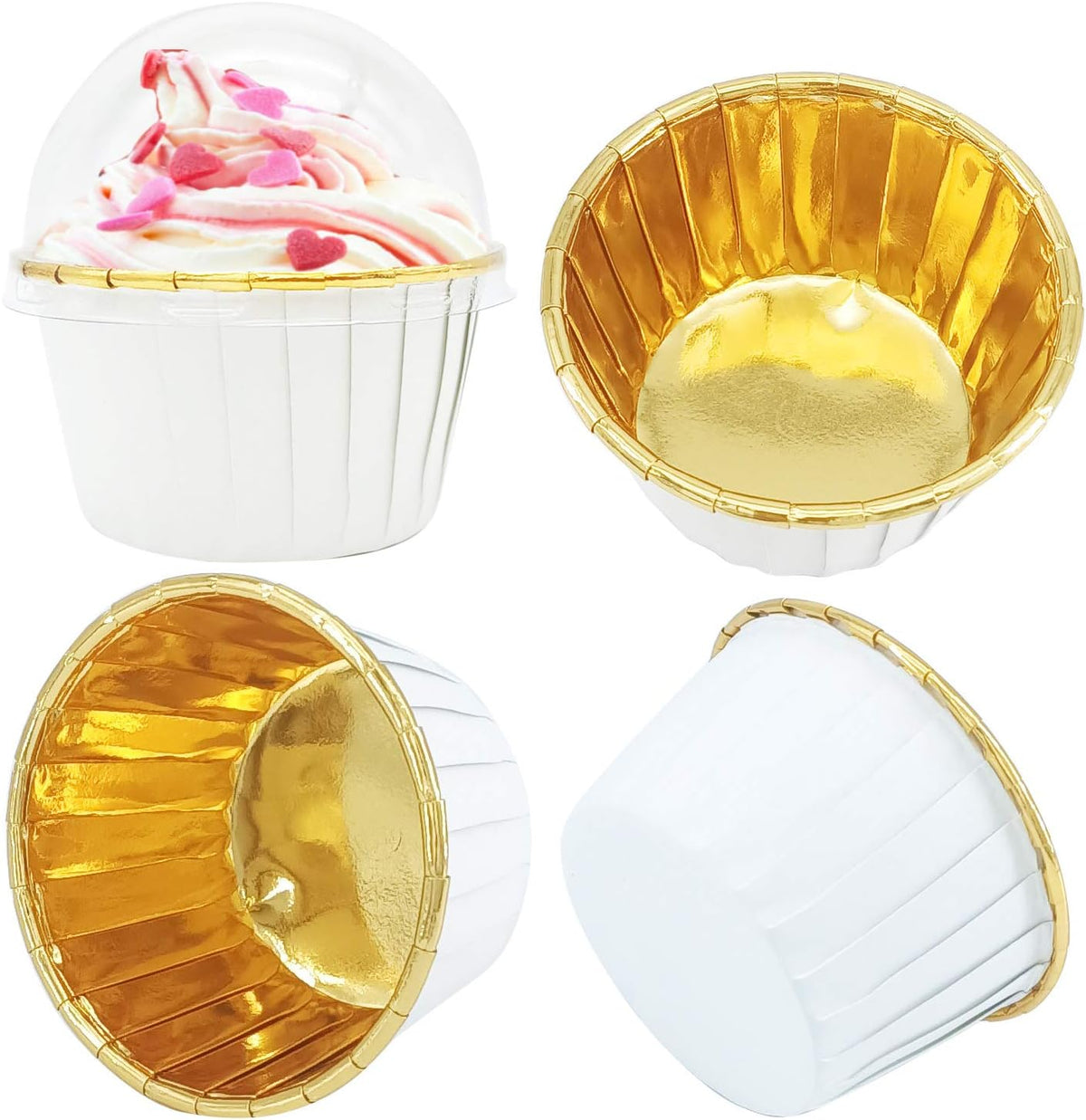 Cupcake Liners with Dome Lids 100Pack, Free-Air 3.5Oz Mini Foil Baking Cups Muffin Liners