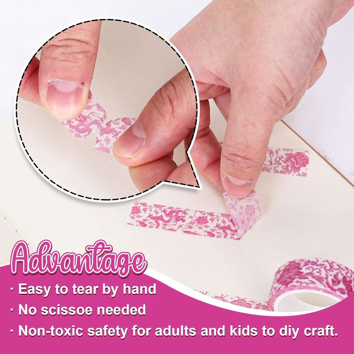 Whaline 12 Rolls Pink Floral Washi Tape Chinoiserie Flower Decorative Masking Tape Set Vintage