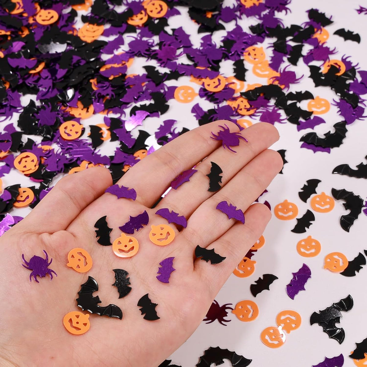 Halloween Party Table Scatter Confetti, 3000 Pcs Pumpkin Spider Bat Foil Metallic Confetti for