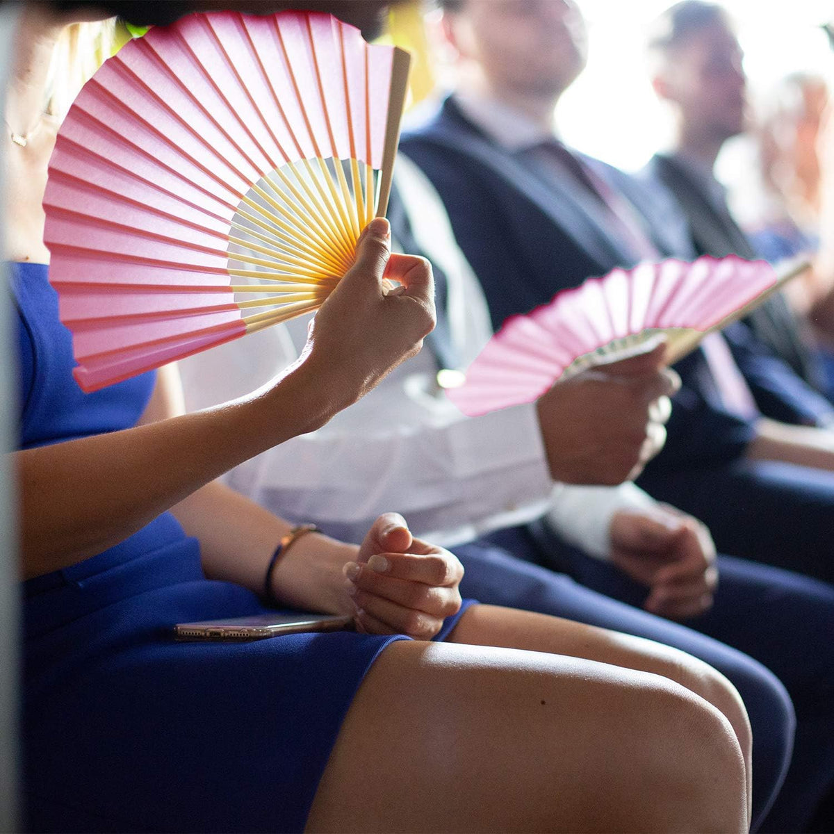 Aneco 18 Pieces Pink Handheld Cloth and Bamboo Folding Fans for Wedding Decoration, Church Gifts