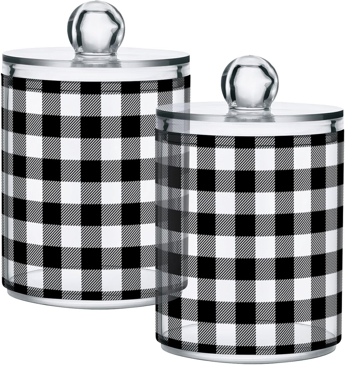 Gredecor Qtip Holder Dispenser 2 Pack Black White Classic Buffalo Plaid Bathroom Decorative Storage