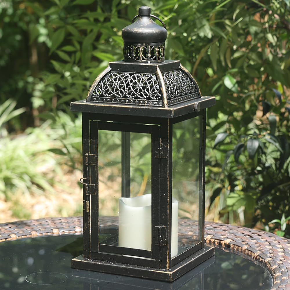 NEEDOMO Large Candle Lanterns Decorative Indoor, 14.4" Outdoor Lantern with Clear Glass, Vintage