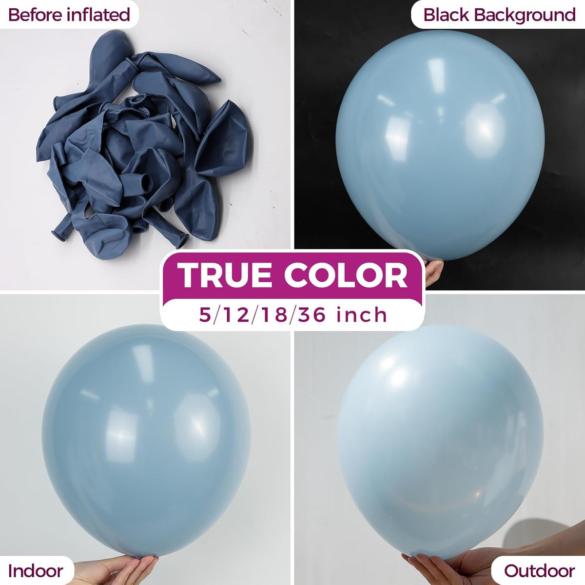 Bezente Dusty Blue Balloons Latex Party Balloons - 100 Pack 12 inch Round Helium Haze Blue Balloons