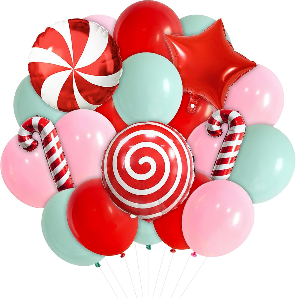 Christmas Balloons Set Pink Green Red Windmill Canes Foil Balloons for Merry Christmas Holiday
