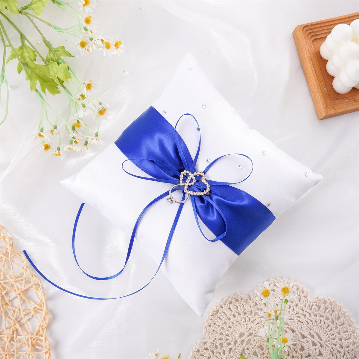 QIRMIZI Ring Pillow,Pearls Ring Cushion, Ring Bearer, Ring Holder for Beach Wedding, Wedding