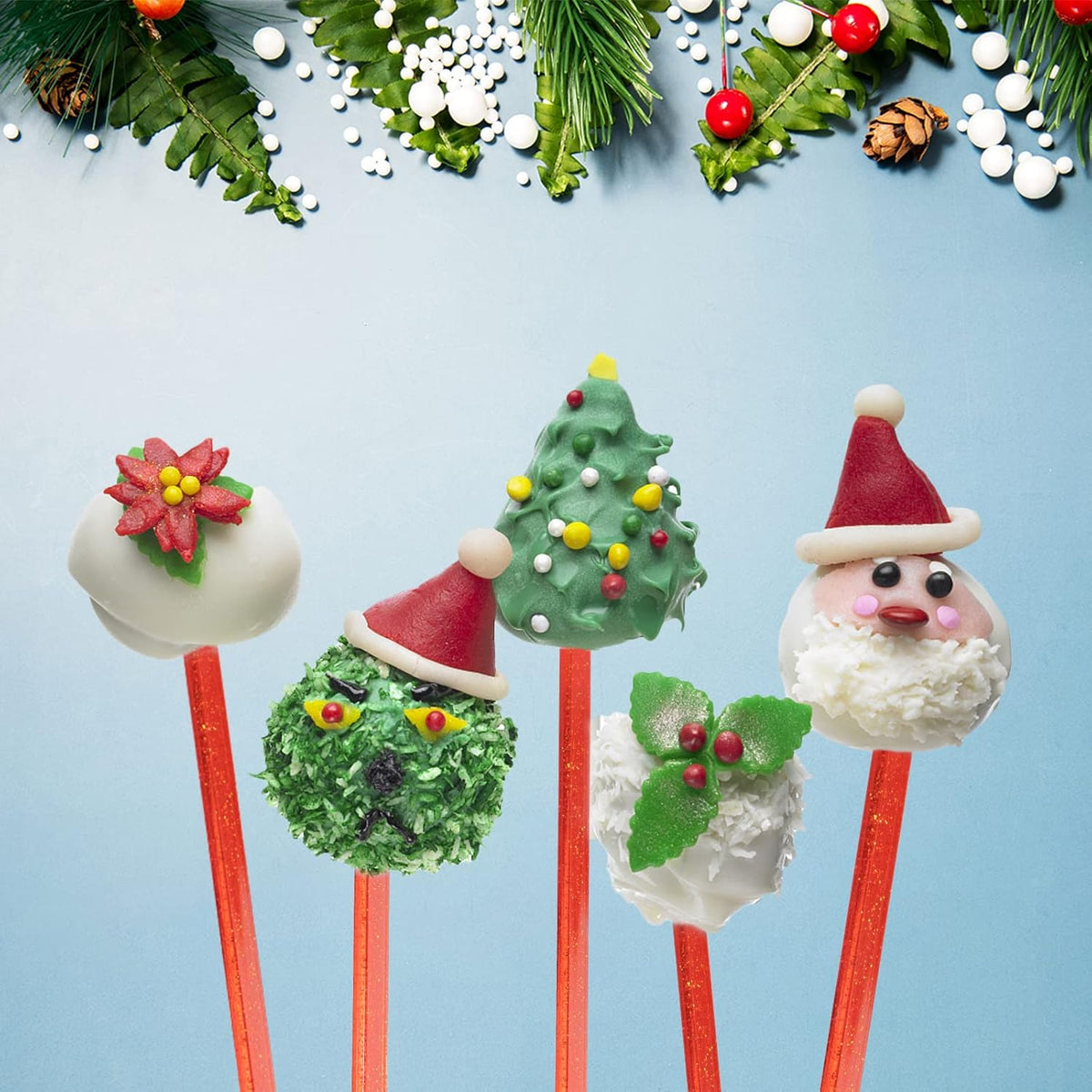 50-PCS Christmas Red Glitter Plastic Swizzle Sticks, Crystal Cake Pops, Cocktail Coffee Drink