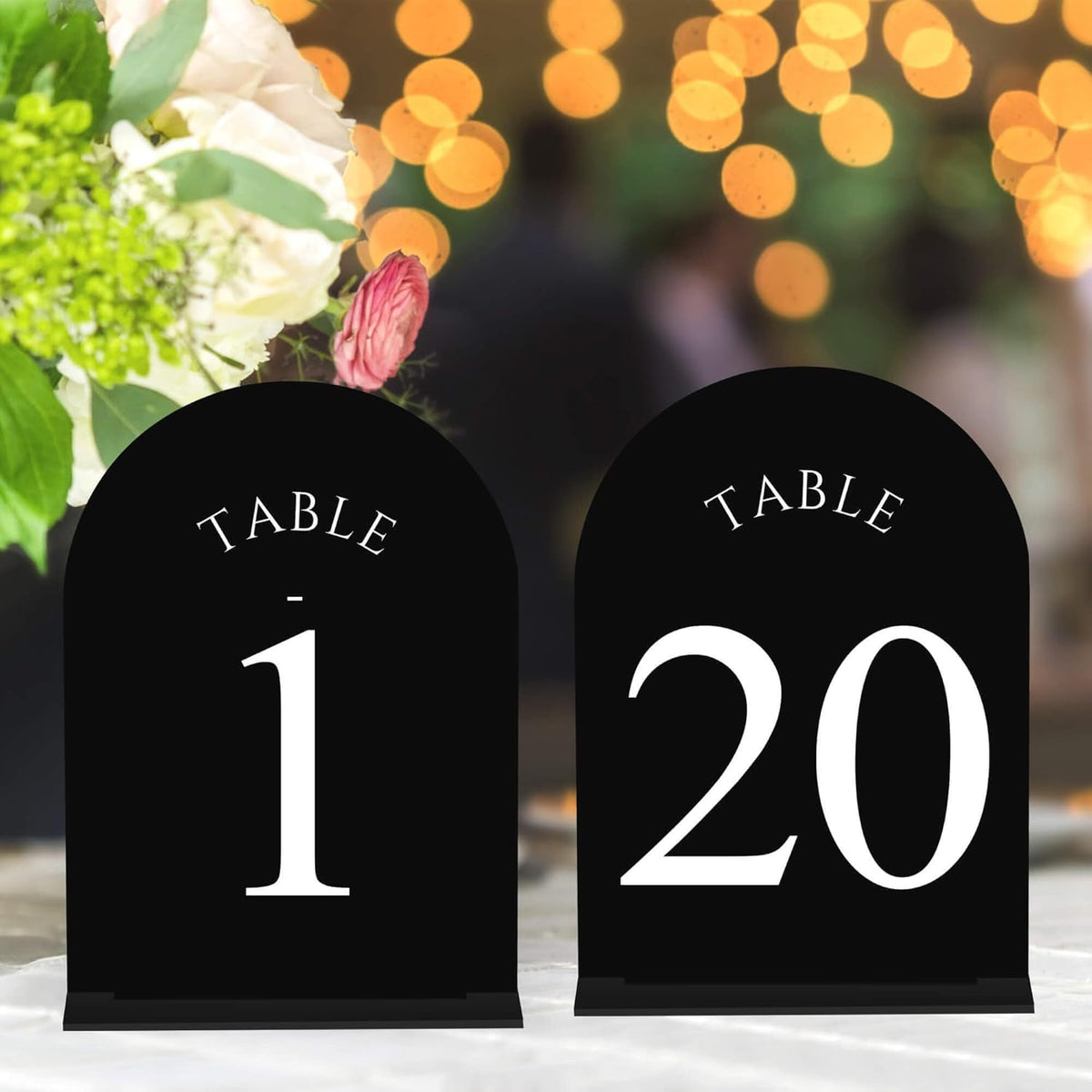 JOYIT Arch Wedding Table Numbers 1-20 with Stands – Double-Sided Printed 5" X 7" Acrylic Table