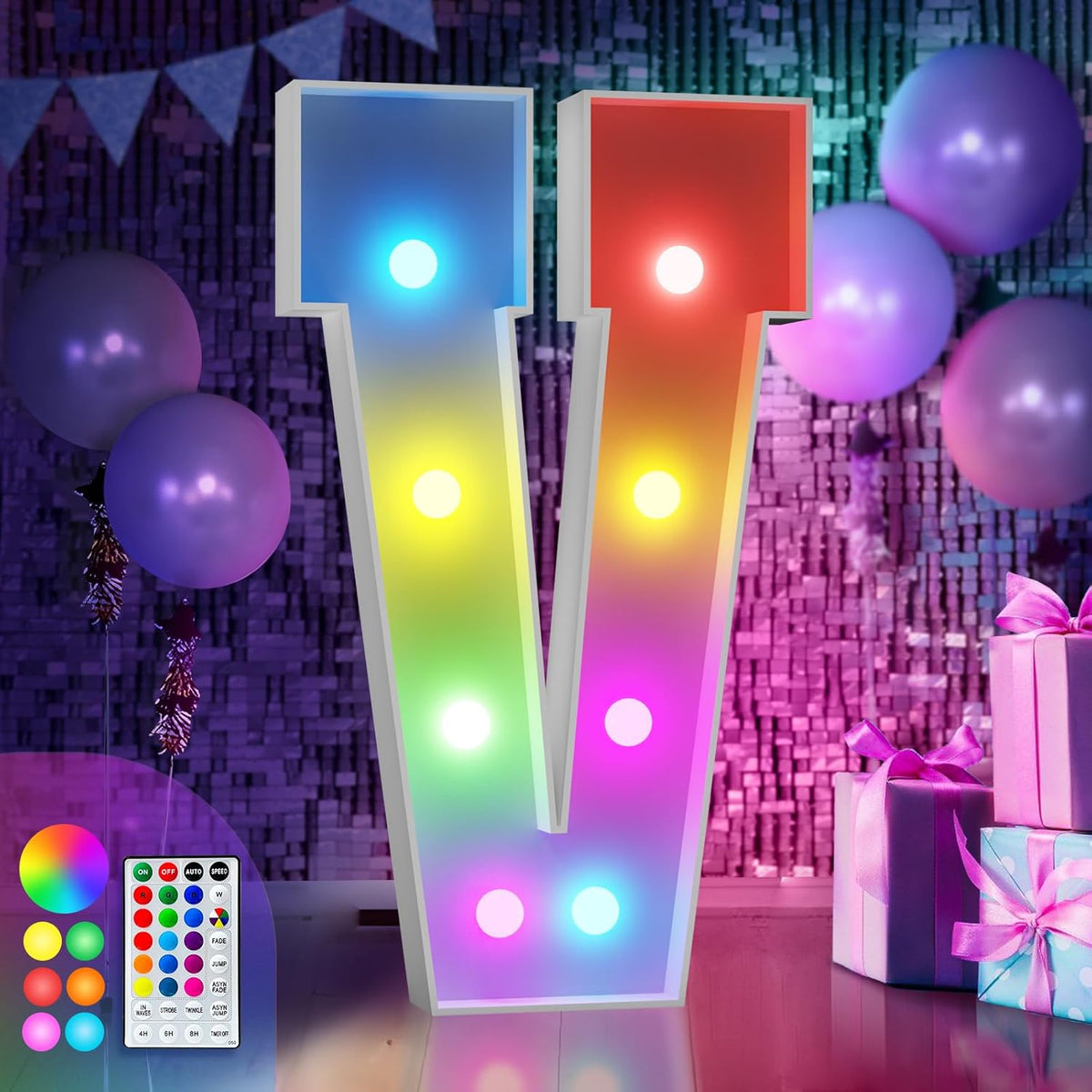 imprsv 3FT Colorful Marquee Light Up Letters V, 18 Colors Light Up Sign Alphabet Sign with Remote