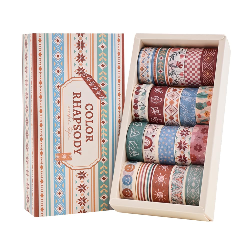 20 Rolls Bohemia Theme Washi Tape Set,Writable Decorative Tapes for Scrapbooking, Bible Journaling
