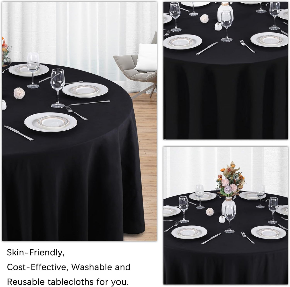 12 Pack Black Round Tablecloth 120 Inch Black Table Cloth Stain and Wrinkle Resistant Reusable and