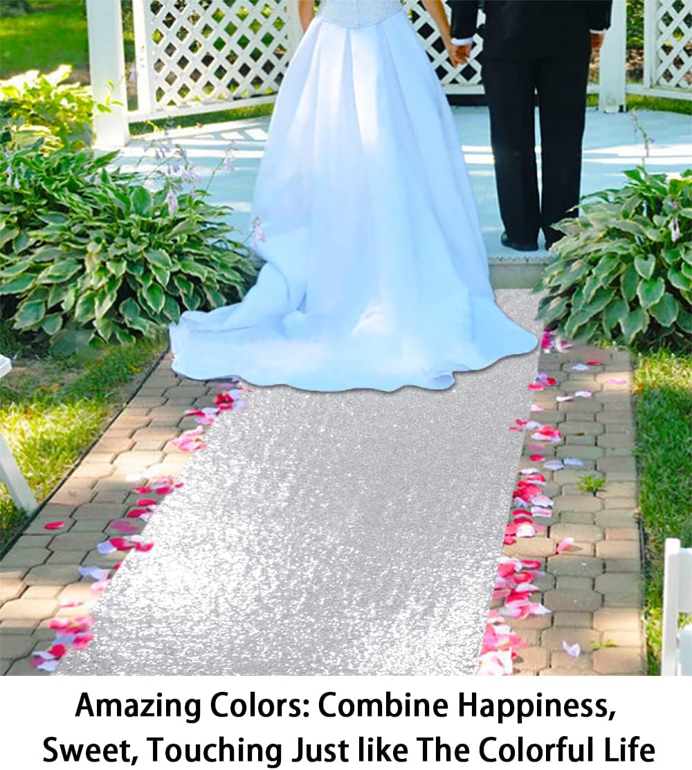 ShinyBeauty Silver Sequin Aisle Runner - 3FTx15FT for Wedding Ceremonies, Outdoor Events & Special