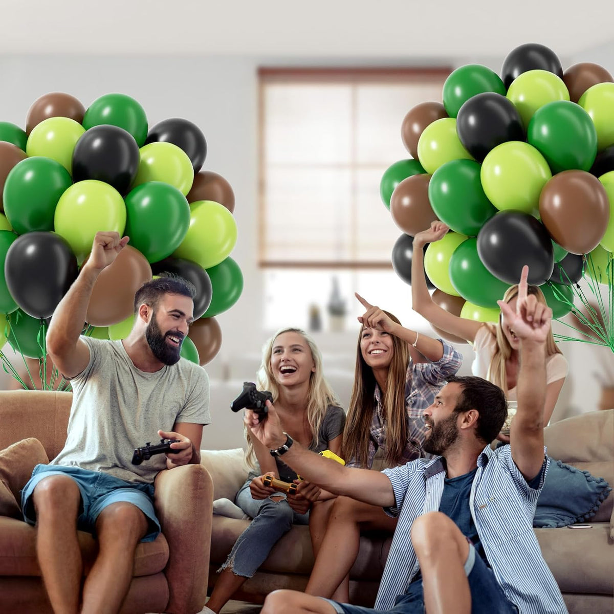 60pcs Green and Brown Balloons 12inch with Brown Black Dark Lime Green Balloons for Jungle Video