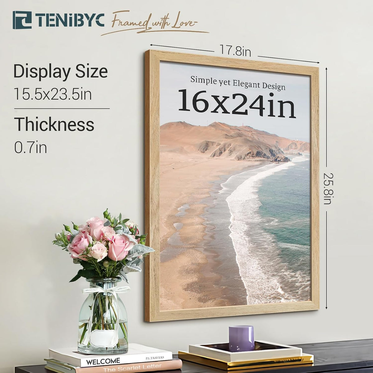 16x24 Poster Frame Set - 4 Pack, Natural Solid Wood Picture Frame, Elegant Wood Grain, Wall Gallery