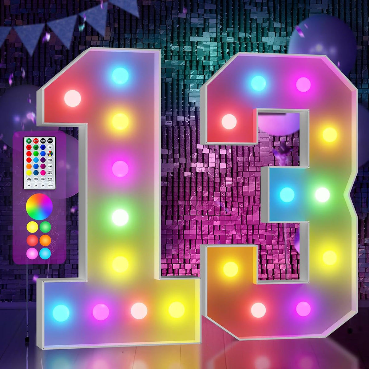 Marquee Numbers Colorful 13th-Birthday Decoration: 4FT Large Light Up 13 Year Old Birthday