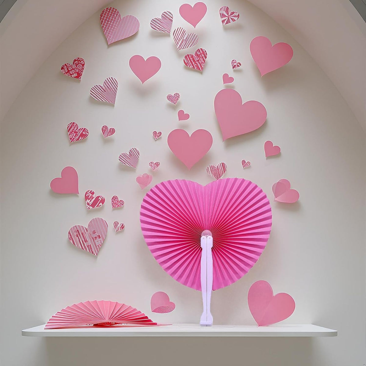 12 Packs Decorative Paper Folding Hand Fans Handheld,Silver Heart Foldable Wedding Fans Chinese and