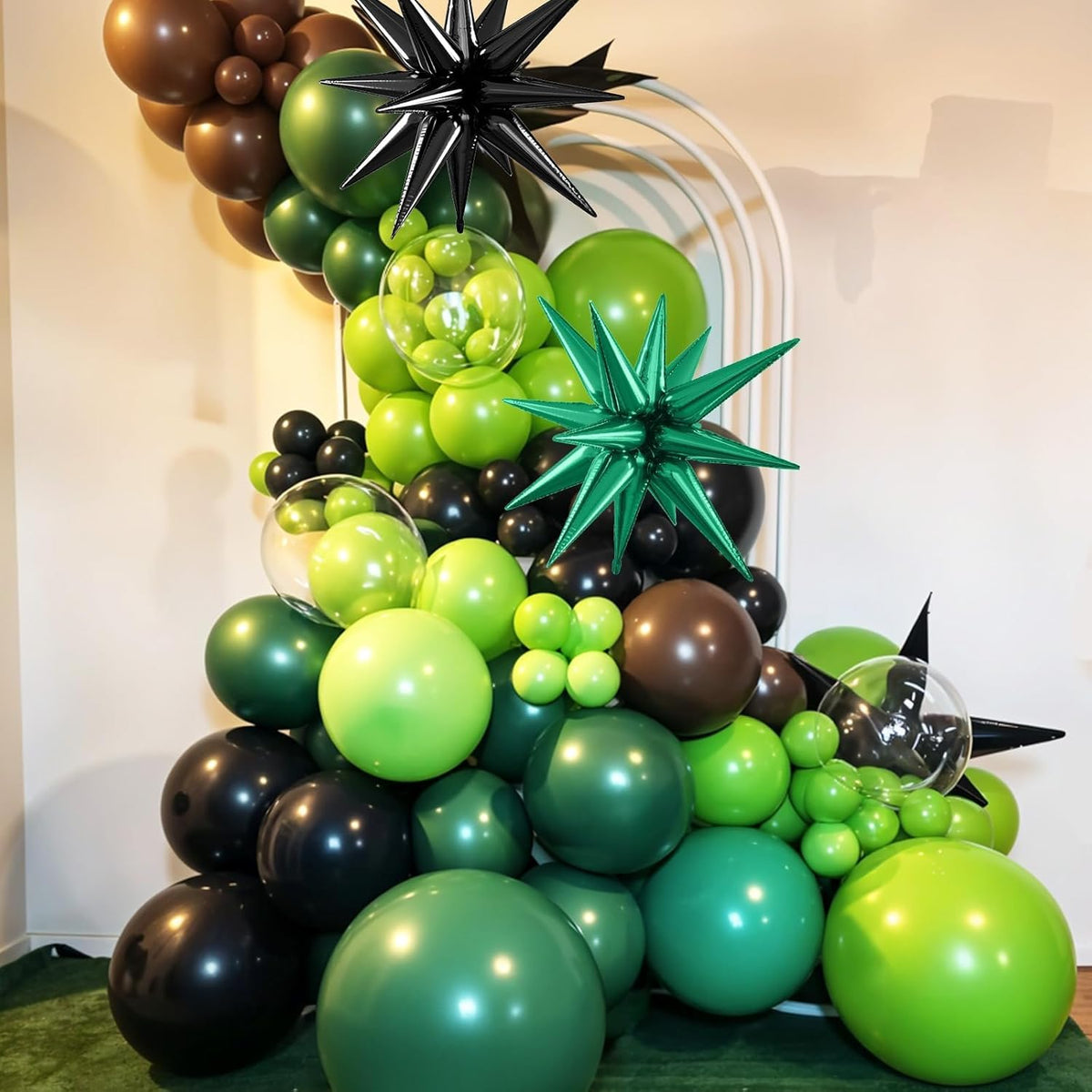 Green and Brown Balloons, 12 Inch Dark Green Black Metallic Green Gold Balloon with Star Foil