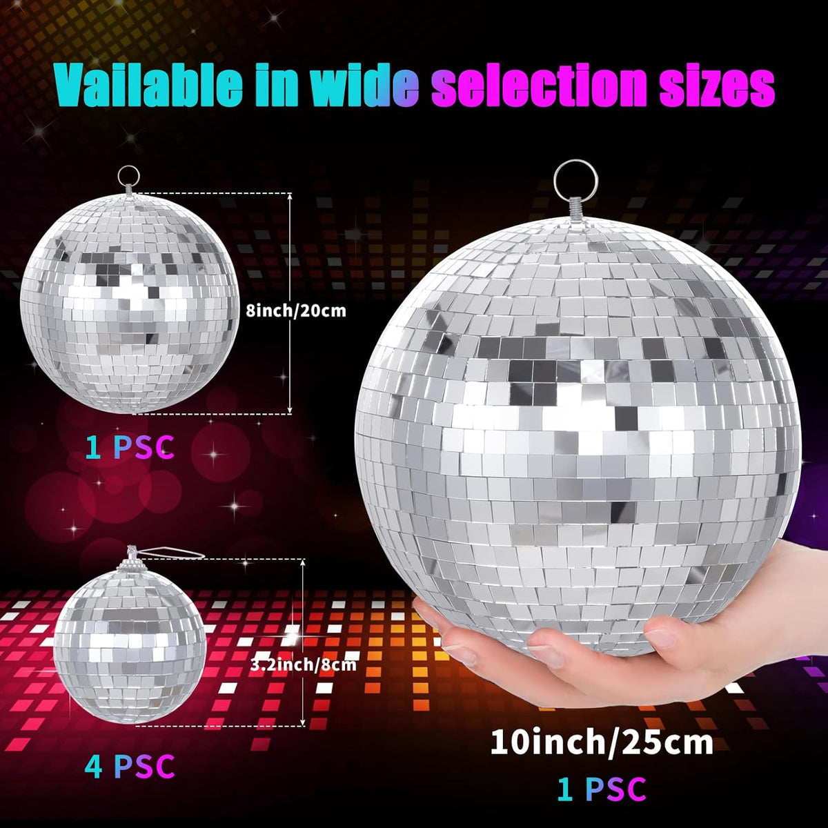 Large Mirror Disco Ball Bright Hanging Disco Ball: 6 Pcs Silver Reflective Mirror Ball - Disco