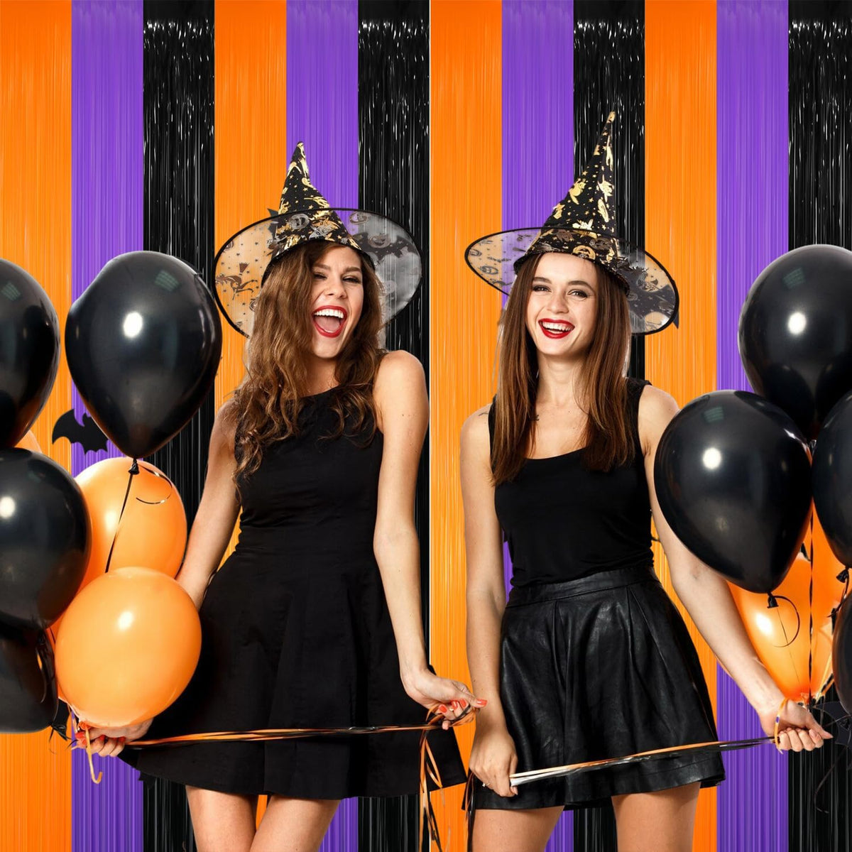 GOER 3.2 ft x 8.2 ft Metallic Tinsel Foil Fringe Party Backdrop for Halloween Birthday Graduation