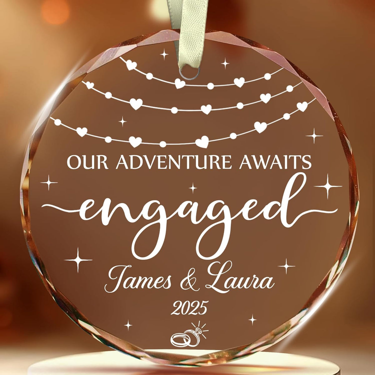 Personalized Engagement Christmas Ornament 2025 - Gifts For Newlywed Couples - Happy Engagement