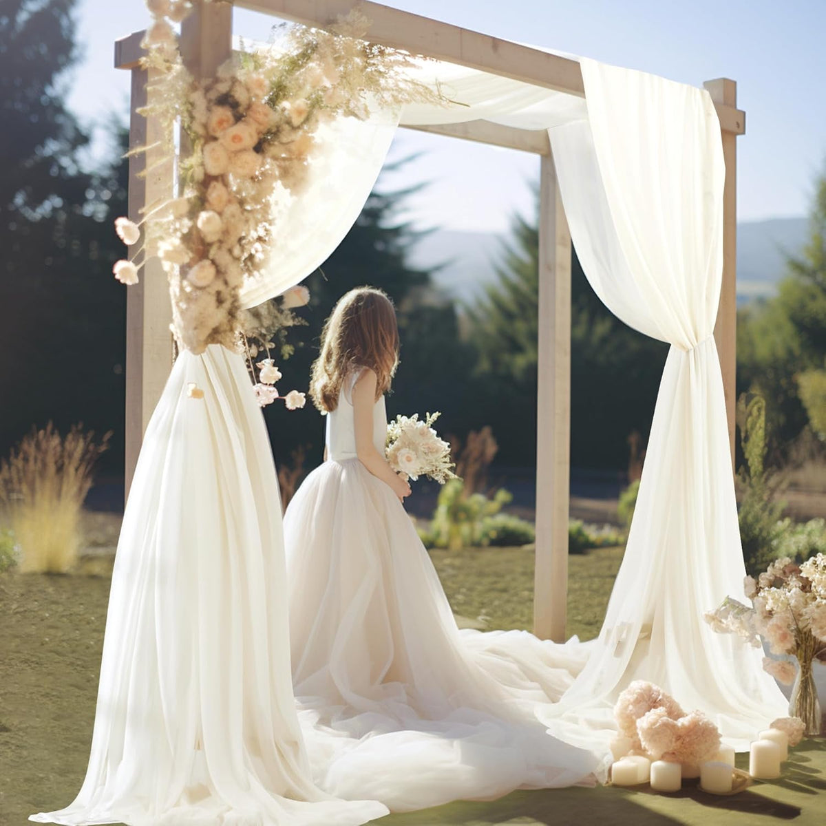 30" x 20Ft Wedding Arch Draping Fabric, 2 Panels Ivory Sheer Curtain Drapes Extra Wide & Long