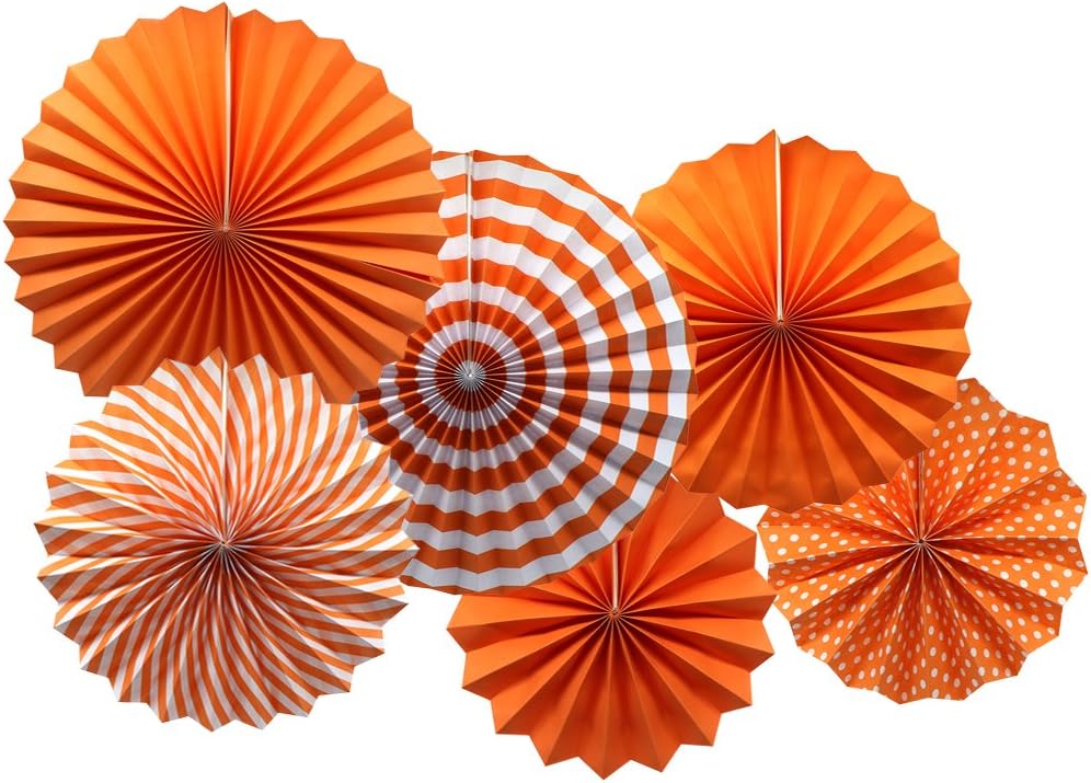 Party Hanging Paper Fans Set, Orange Round Pattern Paper Garlands Decoration for Birthday Wedding
