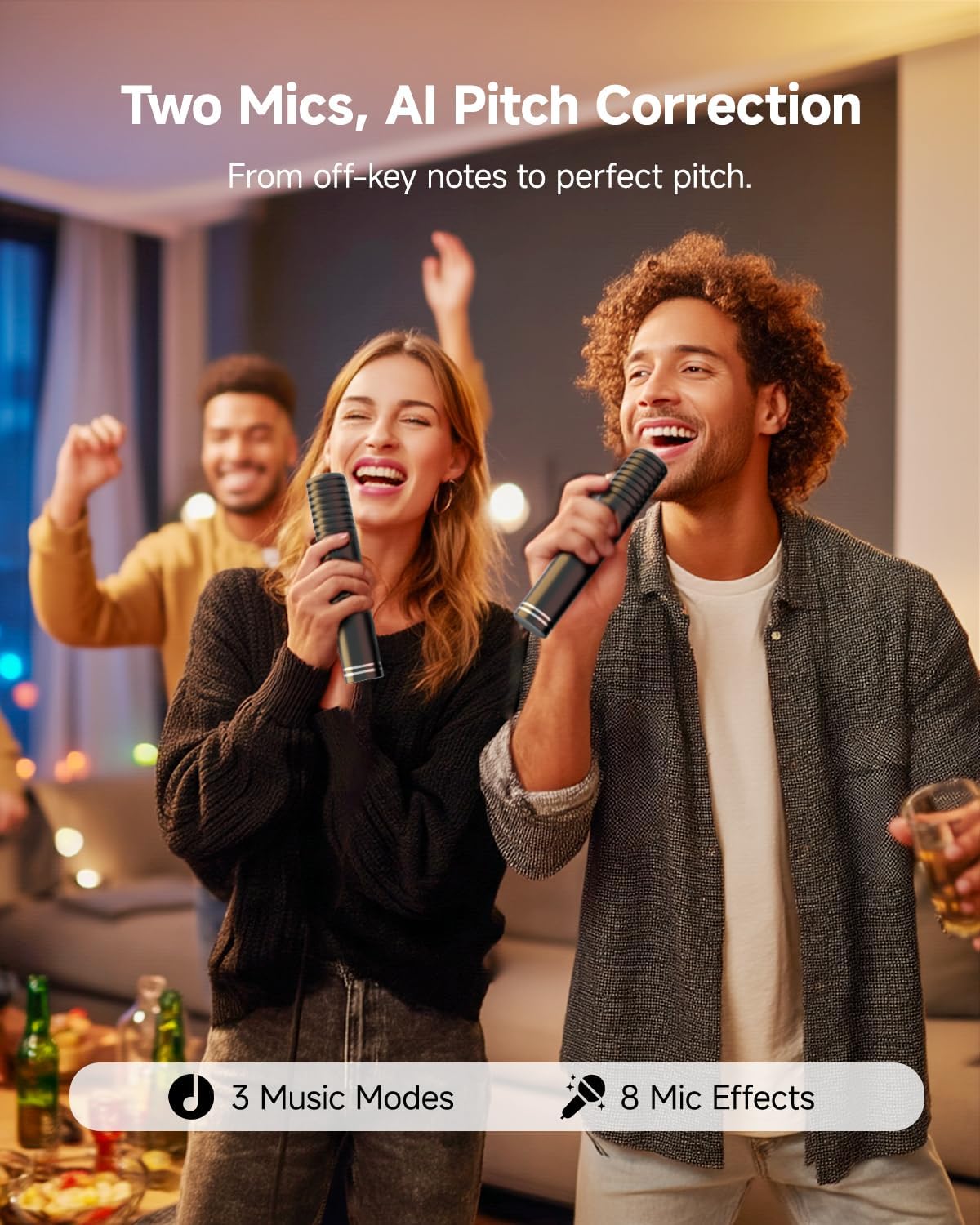 Ikarao Portable Karaoke Machine for Adults, Built-in Lyrics Display and Screen, 2 Self-Charging