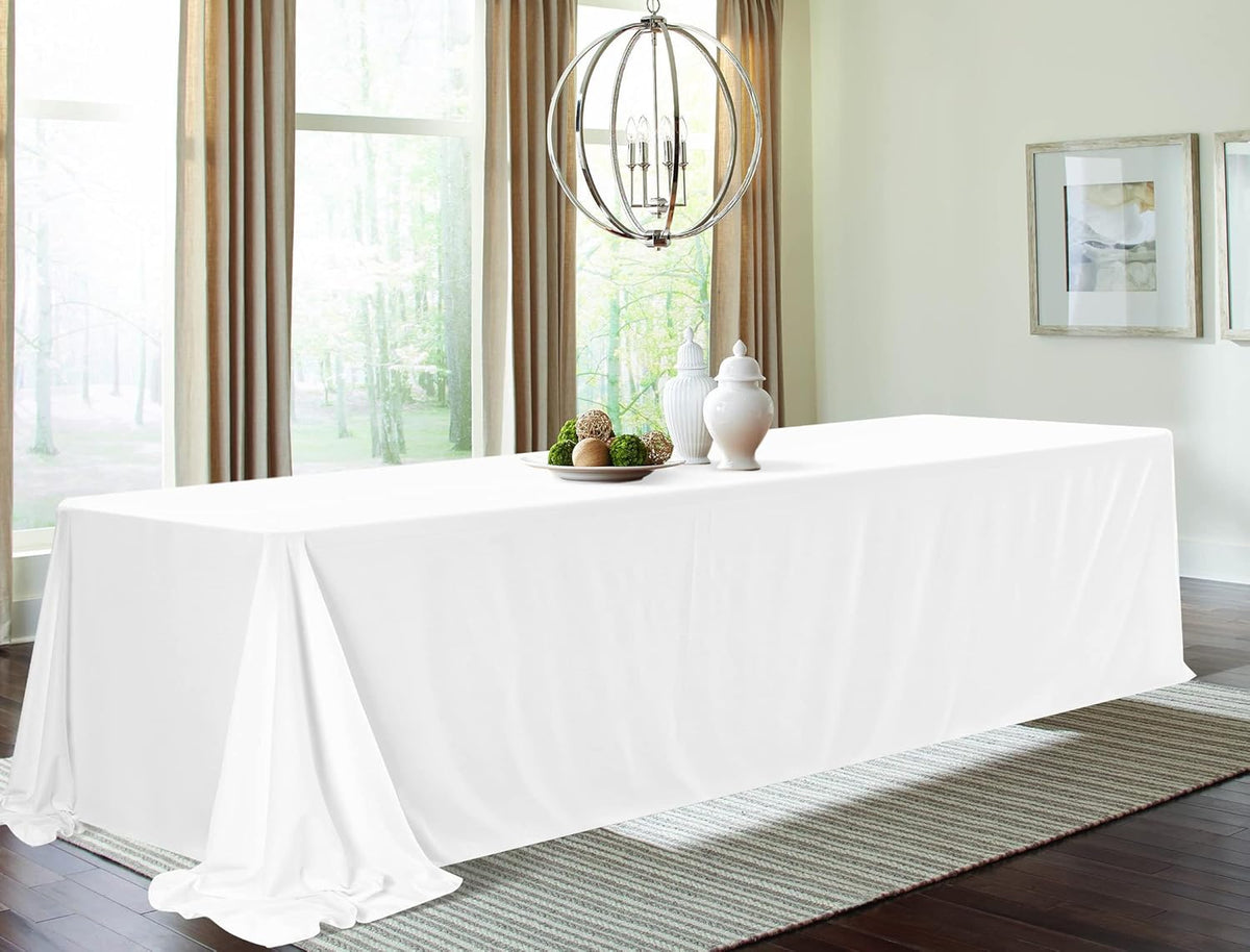10 Pack Polyester Tablecloths, White 90 x 156 Inch Polyester Table Cloth for 8 Foot Rectangle
