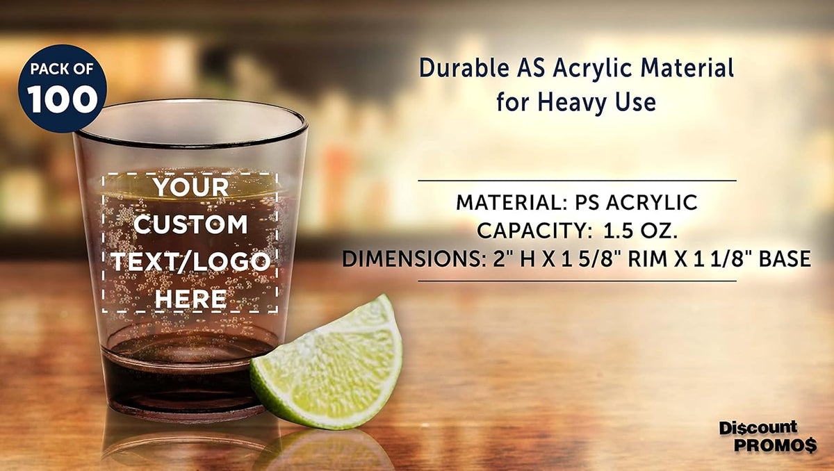 Custom Translucent Plastic Shot Glasses 1.5 oz. Set of 100, Personalized Bulk Pack - Acrylic, Great