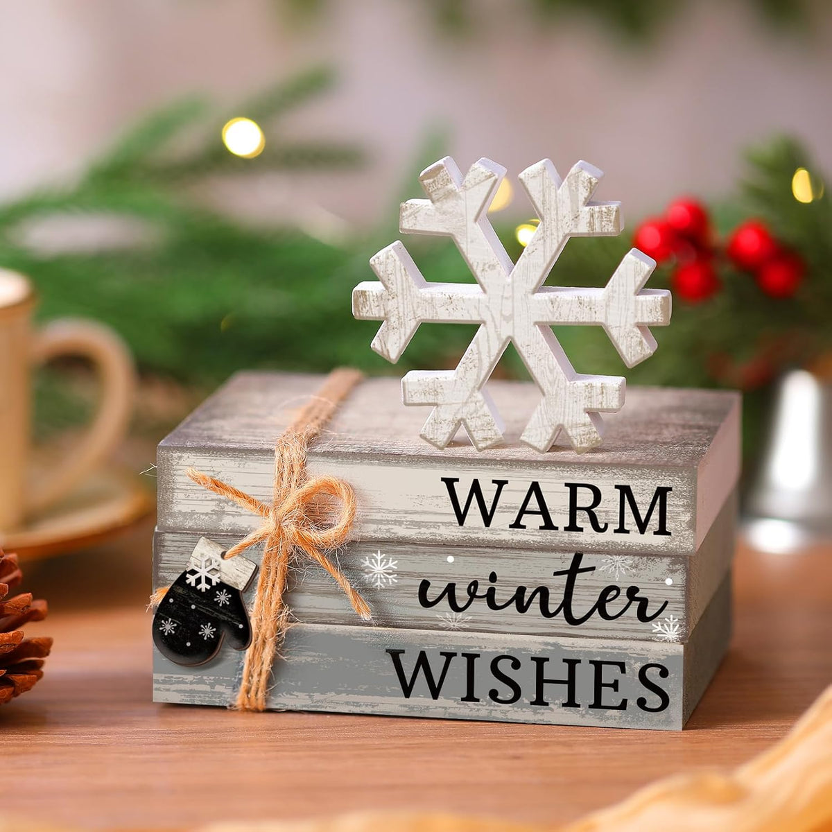 4 Pcs Winter Christmas Decor Winter Table Decorations Christmas Tiered Tray Decor Centerpiece