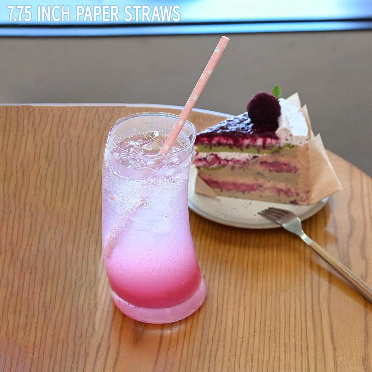 Pink Straws Disposable Biodegradable Star Paper Straws for Cocktail, Coffee, Juice, Lemonade, 100