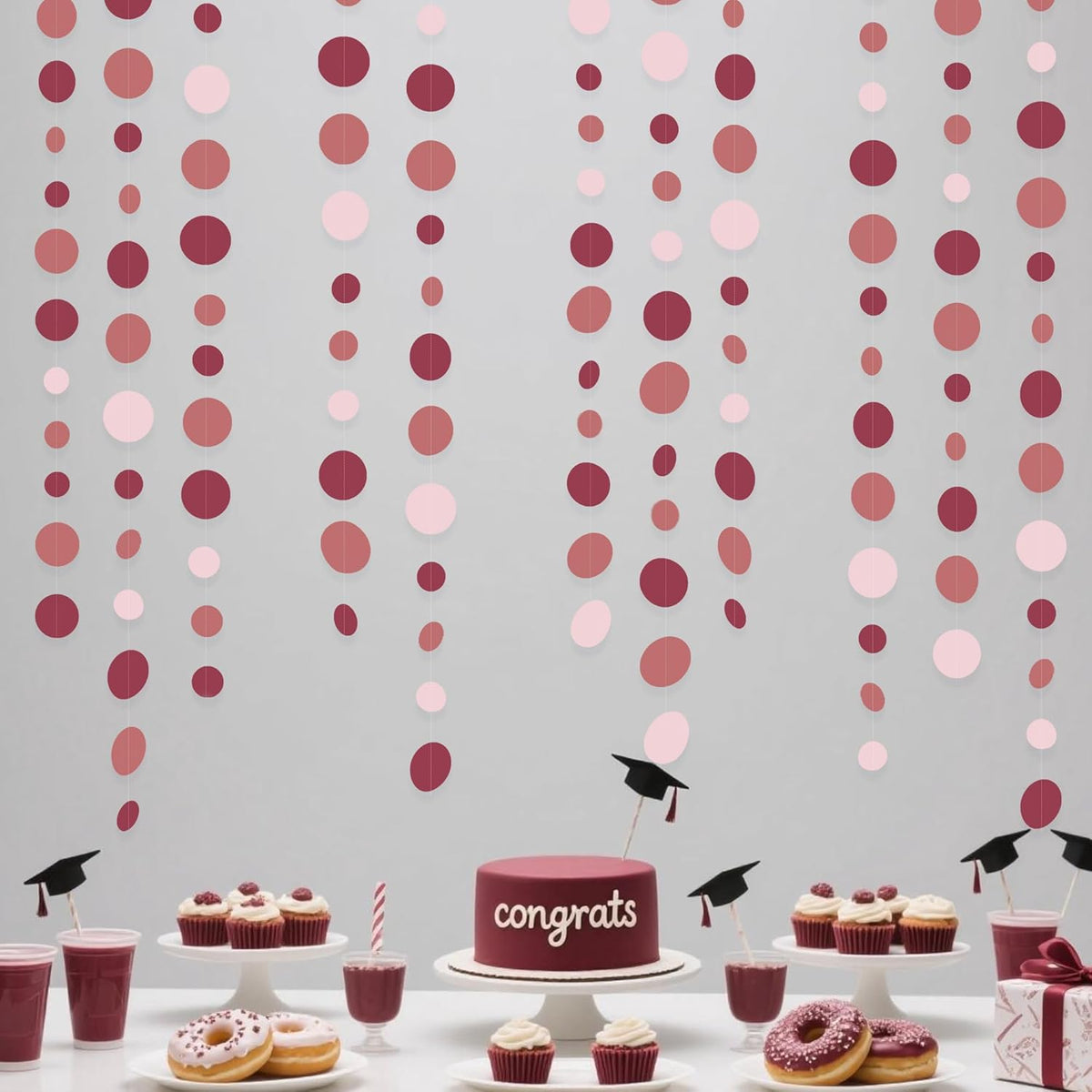 Burgundy Dusty Pink Decorations Circle Dot Garland Maroon Pink Hanging Polka Dot Streamer Banner