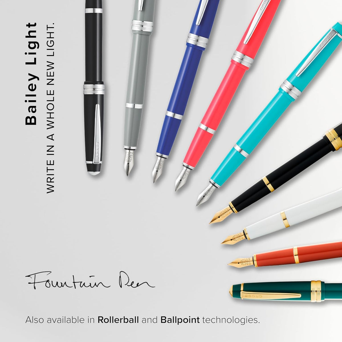 Cross Bailey Light Refillable Fountain Presented in a Everyday Gift Box - Medium Point, Black Ink