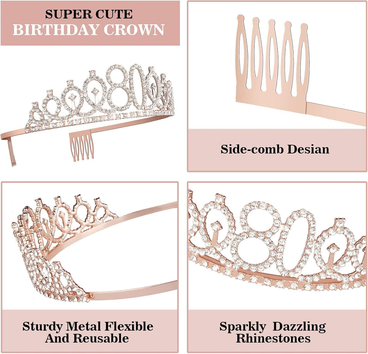 80th Birthday Decorations for Women, Including 80th Birthday Sash and Crown, Cake Topper and