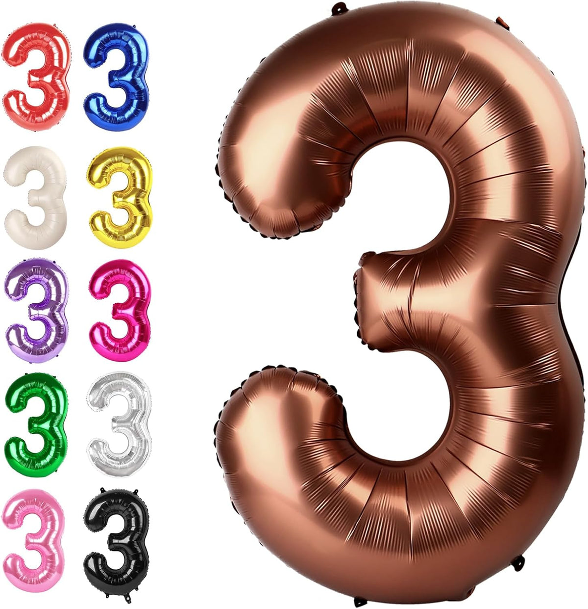 Large 40 Inch Coffee Brown 3 Number Balloon, 3 13 23 30 33 36 38 Dark Brown Birthday Party