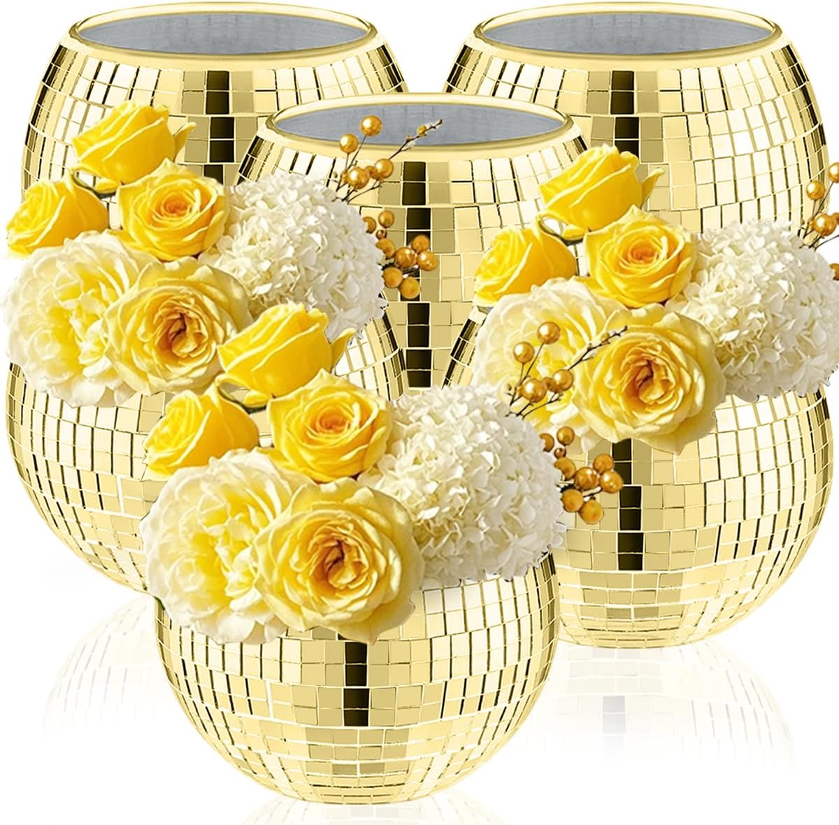 6 Pcs Disco Ball Vase,5" X 6" Disco Ball Centerpieces,Glass Disco Ball Planter Mirror Disco Ball