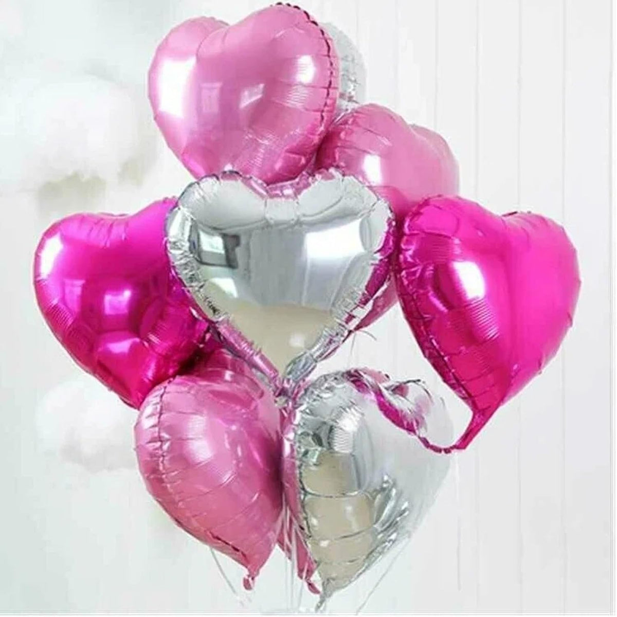 Rose Red Silver Heart Balloons, 18 Inch Light Pink and Silver Heart Shaped Balloon, 12PCS Hot Pink