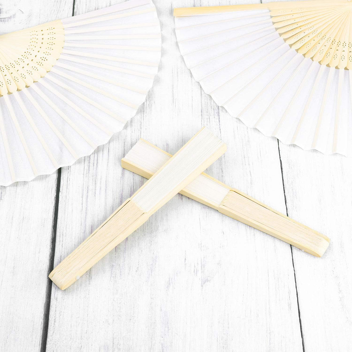 URATOT 24 Pieces White Folding Fans Silk Bamboo Folding Fans Handheld Fan for Wedding, Party