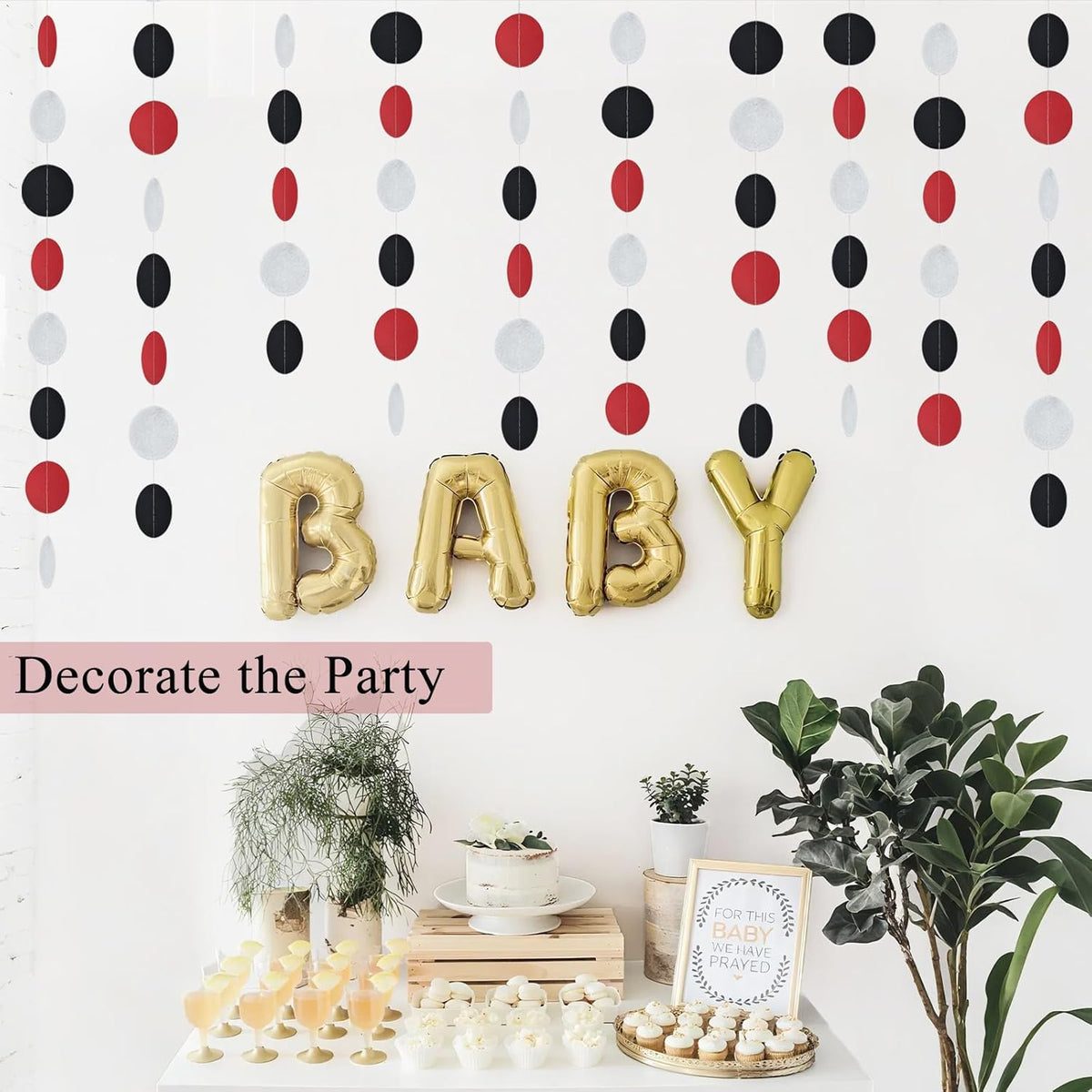 MerryNine Paper Garland 5 Pack, 50ft Glitter Paper Garland Circle Dots Hanging Decor, Banner for