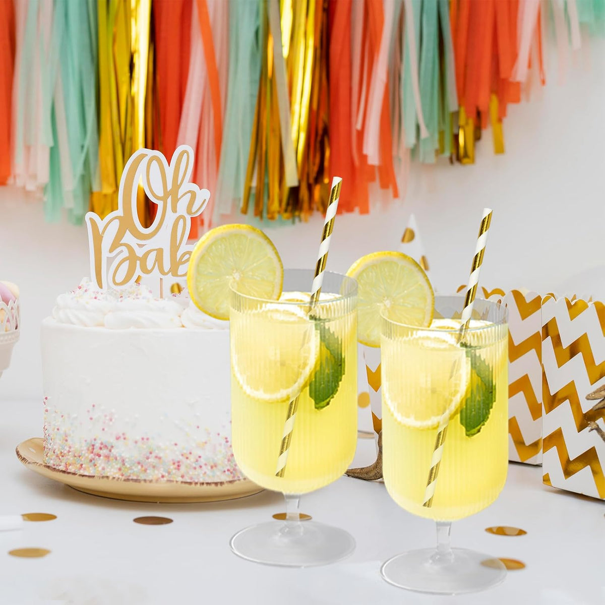 7.75 inch Gold/White Striped Paper Straws for Drinking 100 Counts for Bar, Restaurant, Wedding