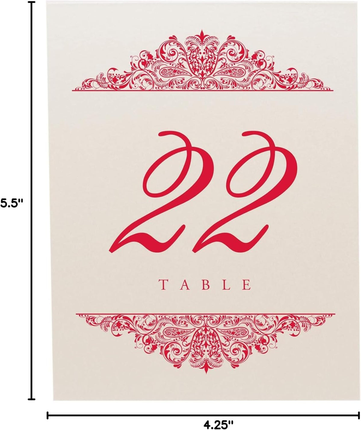 Paisley Wedding Table Numbers (Select Color/Quantity), Champagne, Ruby Red, 1-65, Double Sided